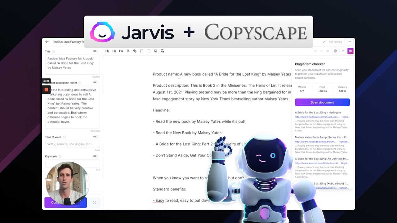 Jarvis.ai + Copyscape = 100% Plagiarism Free Content Written by AI